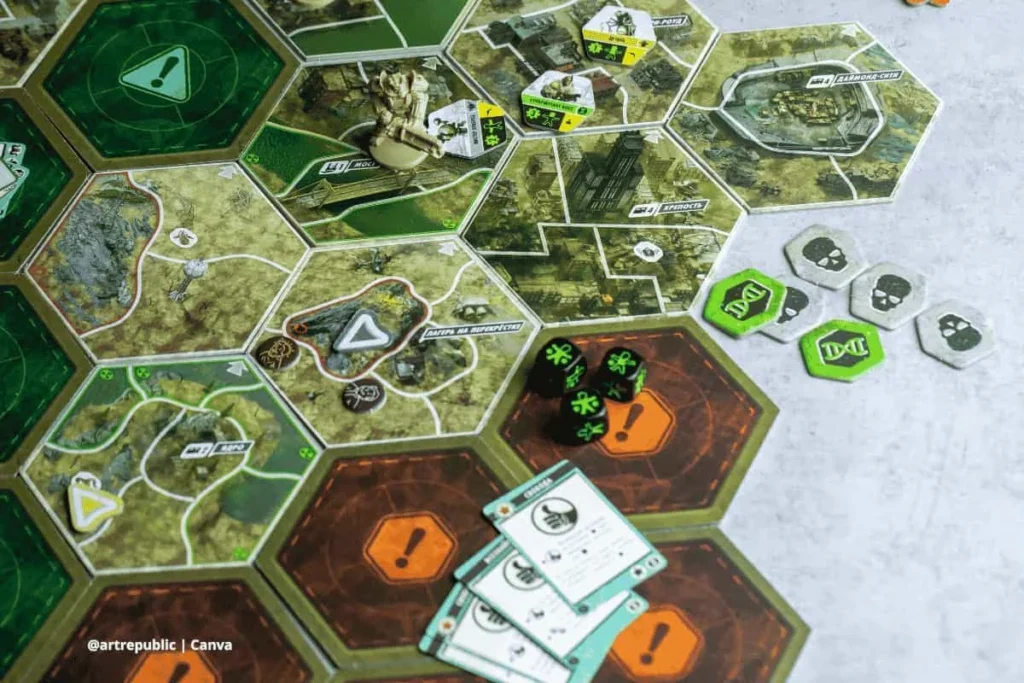 ¿Cómo se comportaron las IA jugando Diplomacy en 2025? 2 Tablero de juego Diplomacy con fichas, cartas y dados distribuidos en casillas hexagonales. Título: Estrategia en juegos de mesa.