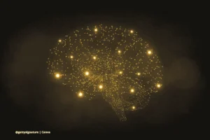 Representación digital de un cerebro formado por puntos y conexiones que simbolizan neuronas artificiales interconectadas.