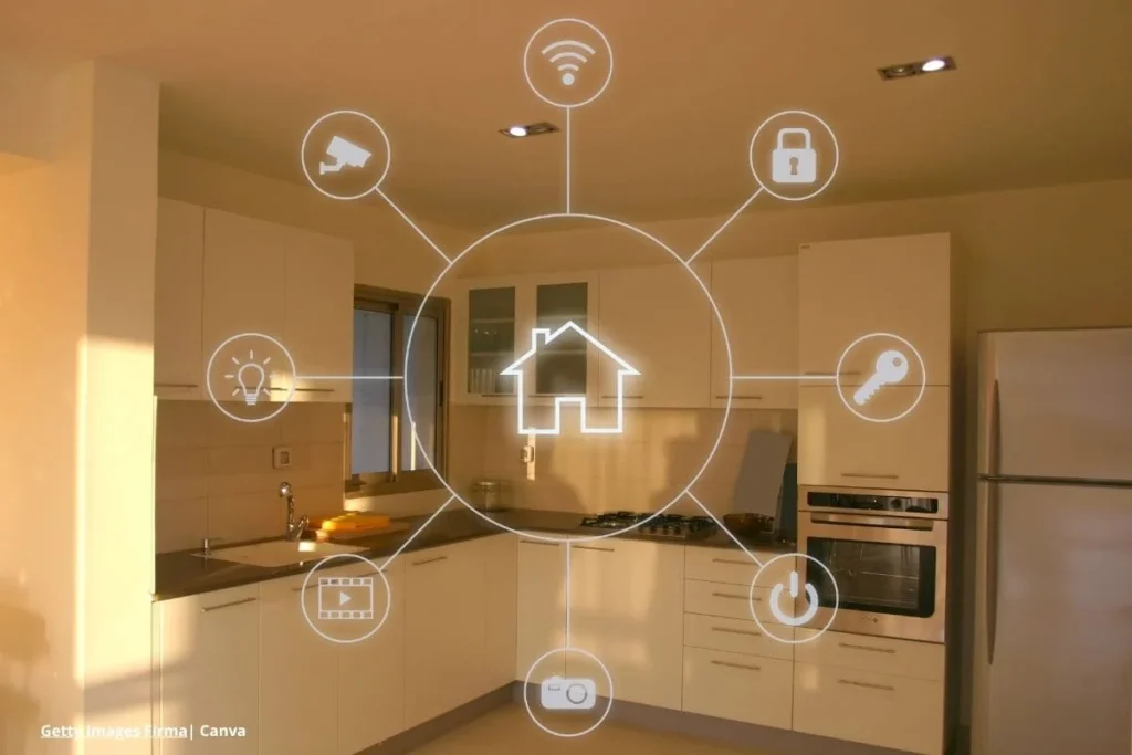 Casas conectadas en Colombia 2025: innovaciones en domótica para el hogar 2 Cocina equipada con iconos de control inteligente Domótica eficiencia Colombia